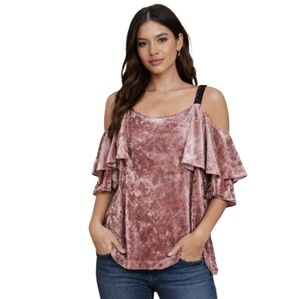 DEMOCRACY Velvet Blouse Cold Shoulder Mauve Women's‎ Medium